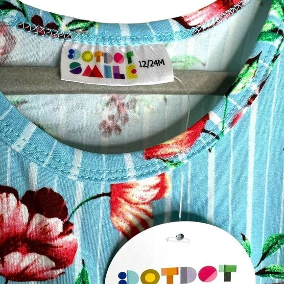 NEW Dot Dot Smile Blue Floral & Stripes Tank Dress 12-24 Months - Picture 4 of 6